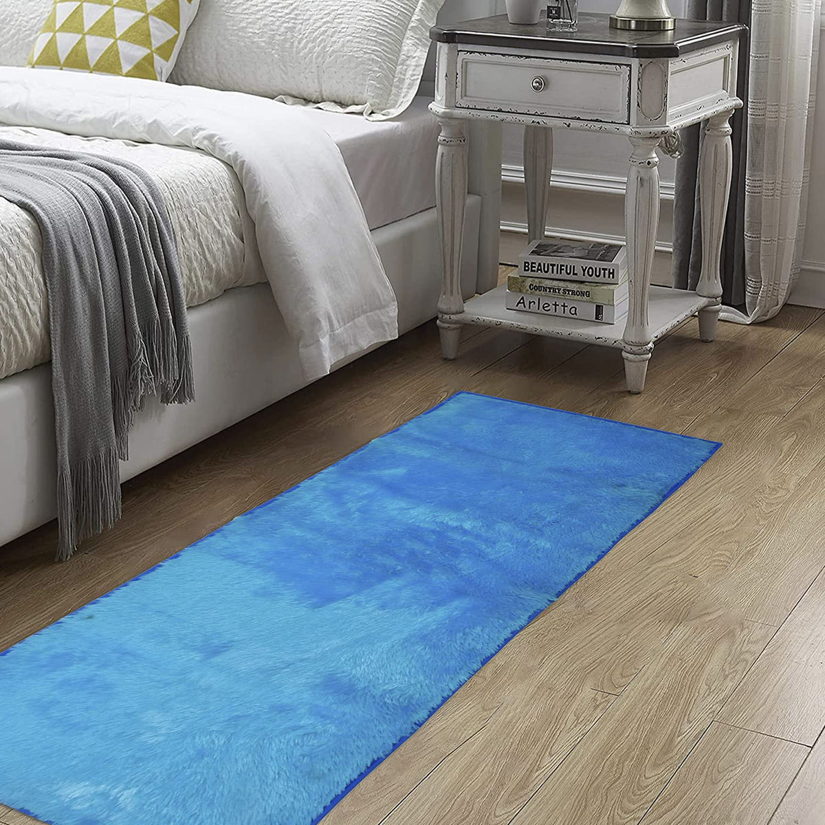 Kuber Industries Velvet Bedside Runner Home Floor Décor Rugs For Living, Dinning, Office, Rooms & Bedroom 5X2 Ft. (Blue) 54KM3921