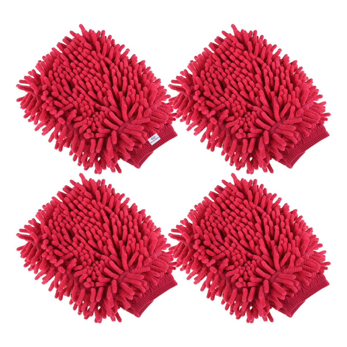 Heart Home Chenille Mitts|Microfiber Cleaning Gloves|Inside Waterproof Cloth Gloves|100 Gram Weighted Hand Duster|Chenille Gloves for Car|Glass|Pack of 4 (Dark Pink)