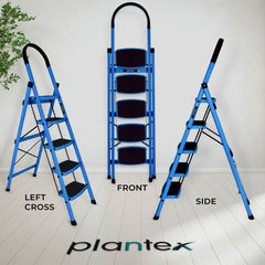 Plantex Premium Steel Foldable 5-Step Ladder for Home -Anti Skid Step/Strong Wide Steps Ladder - (Sapphire Blue & Black)