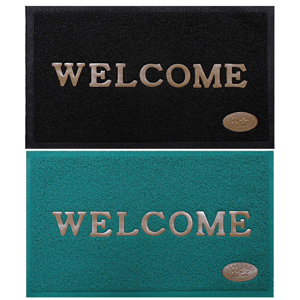 Kuber Industries PVC Anti Skid 2 Pieces Welcome Door Mat (Black & Green) -CTLTC11187