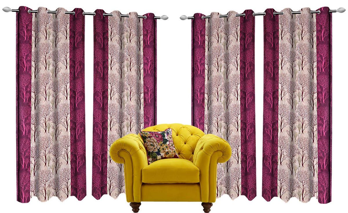 Kuber Industries Tree Design 4 Pieces Polyester Eyelet Door Curtain 7 Feet (Pink)-Ctktc030210