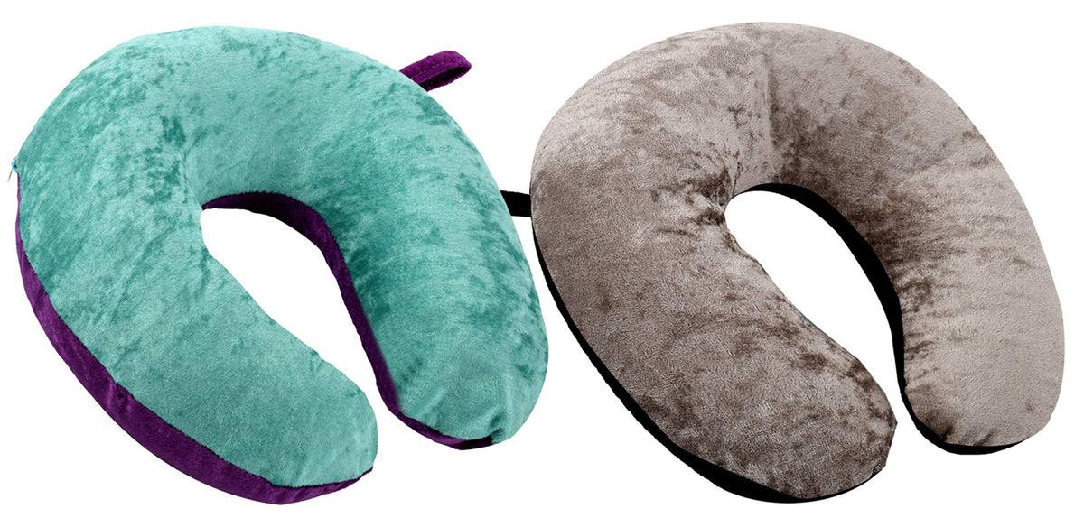 Kuber Industries 2 Pieces Unisex U-Shaped 100 Percent Pure Memory Foam Soft Cushions Neck Rest Pillow for Travel, Car, Train, Flight, Bus (Purple & Green,Black & Grey)-CTKTC39219