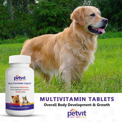 Petvit Multivitamin & Multimineral with 18 Ingredients Supplement for Skin-Coat, Joint, Digestion, Heart & Immunity for Dogs & Cats - 60 Palatable Chewable Tablets | for All Age Group