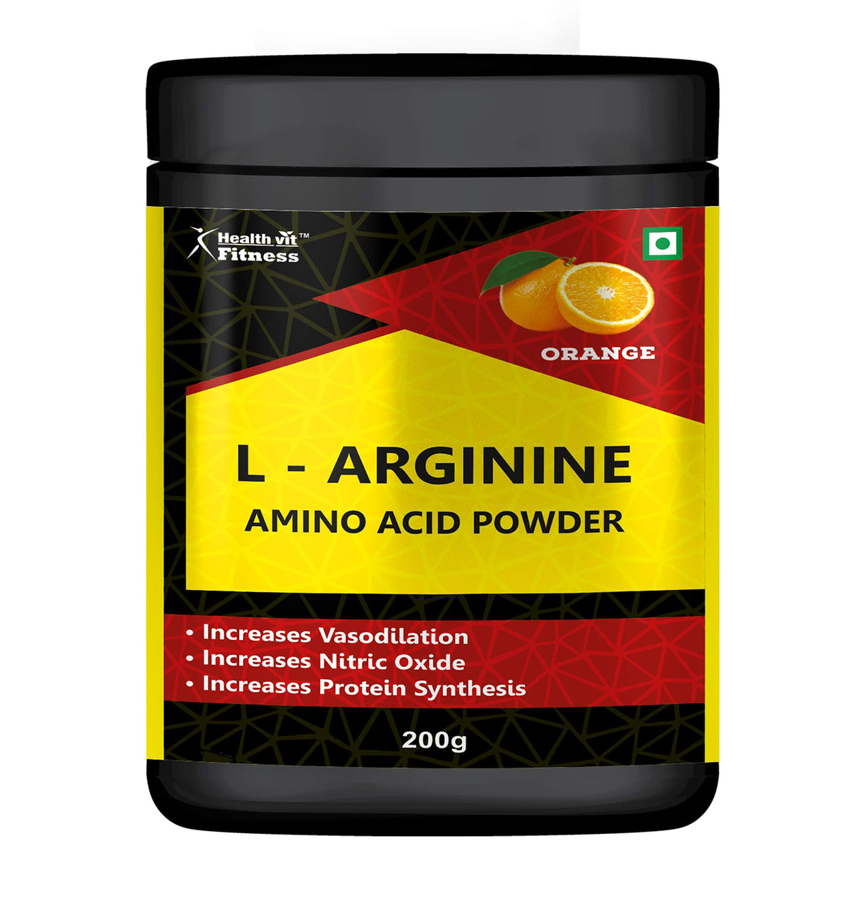 Healthvit L-Arginine 3900 mg | Muscle Building Amino Acid | Build Strength & Endurance| Faster Recovery | Reduce Fatigue | Enhance Energy Levels | Pre Workout 200GM - Orange Flavour