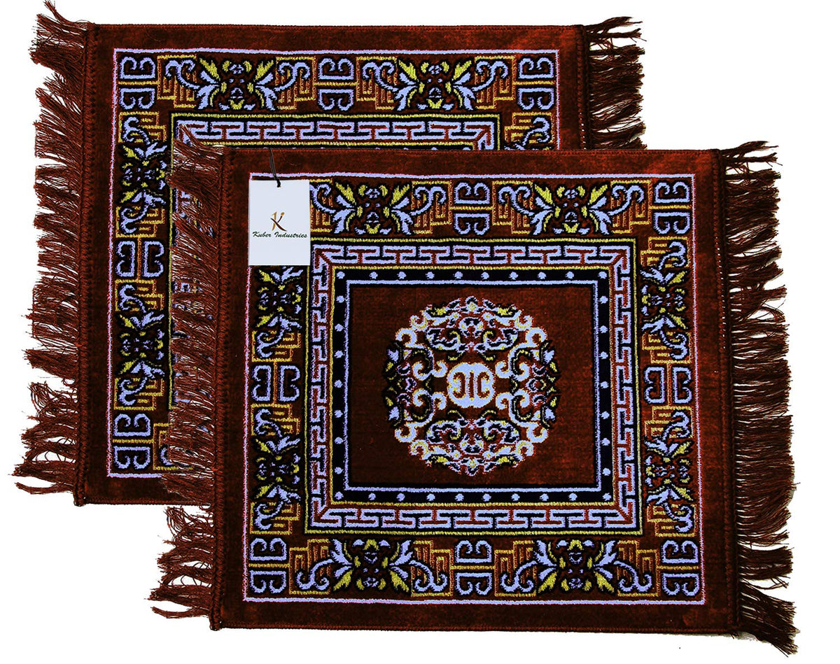 Heart Home 2 Pieces Velvet Prayer Mat/Aasan/Pooja Mat/Meditation Mat/Multipurpose Velvet Rug Mat 2 Ft X 2 Ft (Brown) CTHH5708
