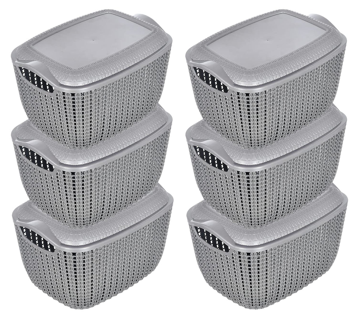 Heart Home Multiuses Small M 25 Plastic Basket/Organizer With Lid- Pack of 6 (Grey) -46HH035