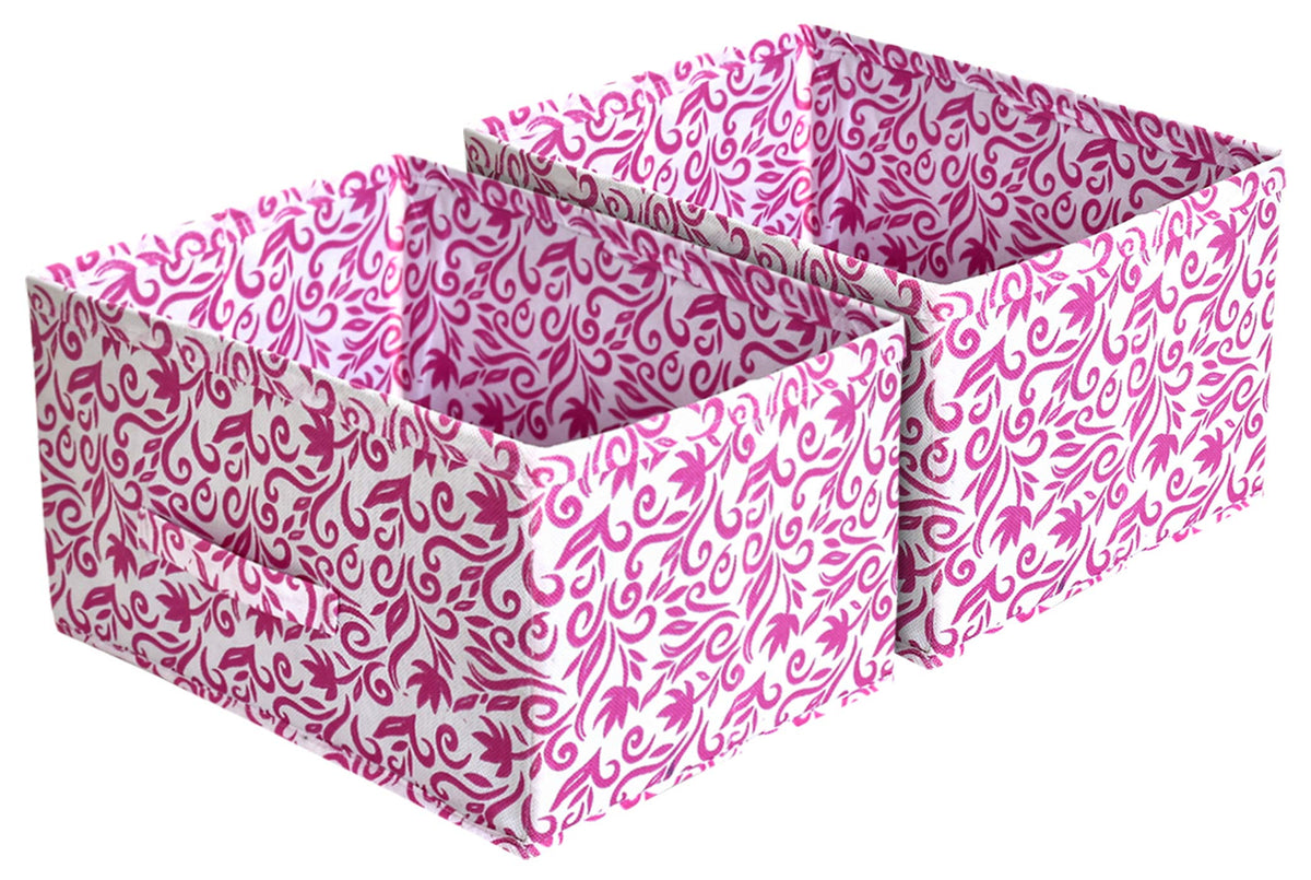 Kuber Industries Leaf Print Non Woven Fabric 2-Replacement Drawer Storage And Cloth Organizer Unit for Closet (Pink)-KUBMART16006