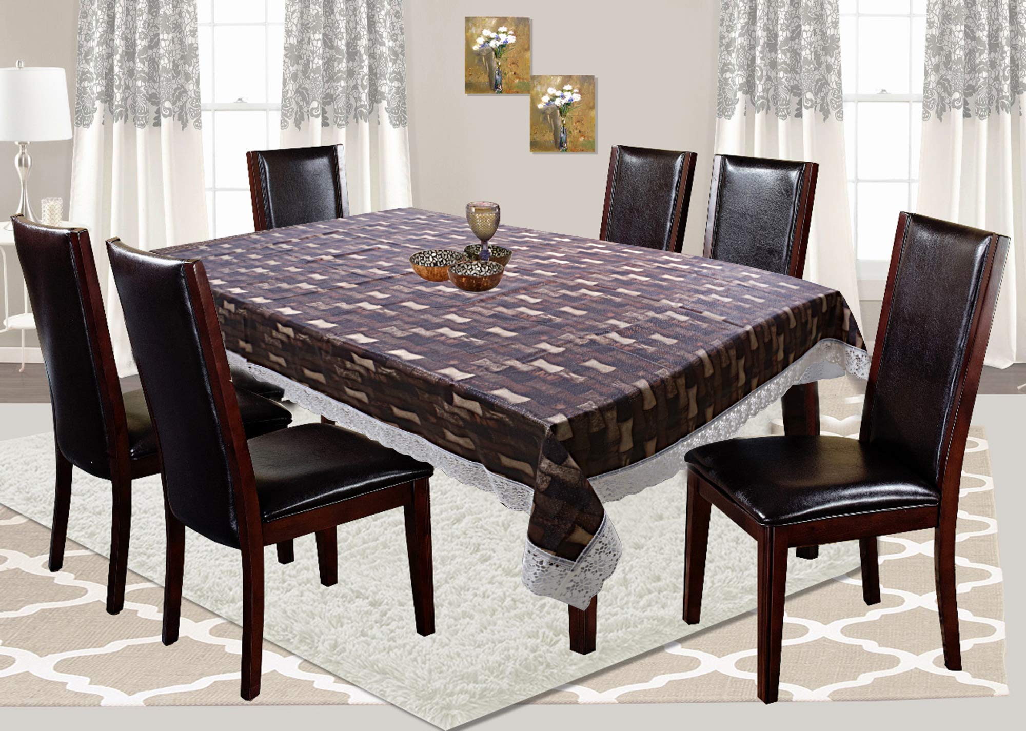 Kuber Industries Bamboo Design 6 Seater Dining Table Cover 60"x90" (Brown),Polyvinyl Chloride (PVC),Rectangular,Pack of 1