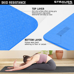 Strauss Anti Skid TPE Yoga Mat with Carry Bag, 4mm, (Sky Blue)