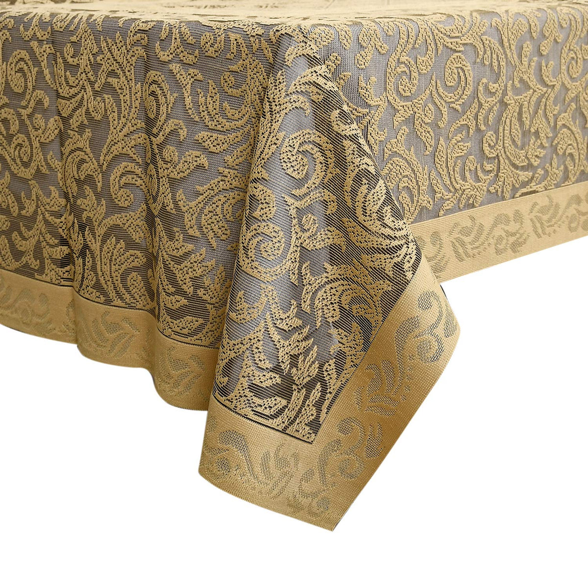 Kuber Industries 4 Seater Center Table Cover|Leaf Design & Cotton Material (Gold)-KUBMART15501