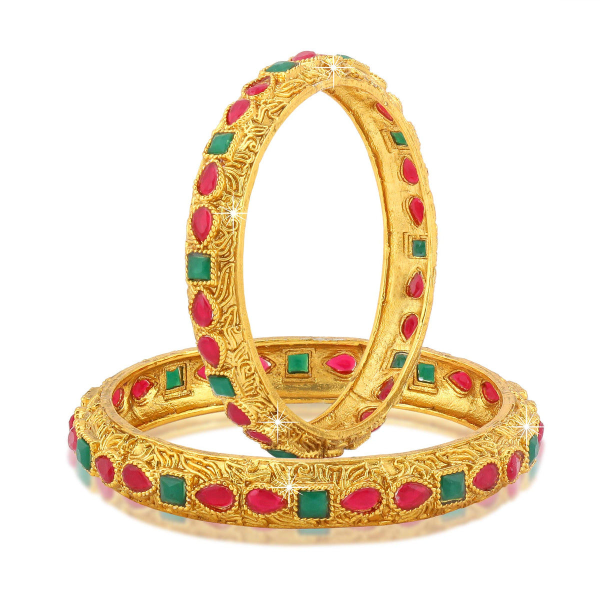 Yellow Chimes Classic Design Studded Stones 2 PCs Traditional Gold Plated Bracelet Bangles Set for Women and Girls (2.8)