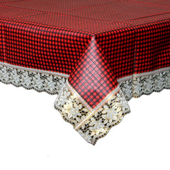 Kuber Industries Checkered PVC 6 Seater Dining Table Cover (Maroon) Pack of 1