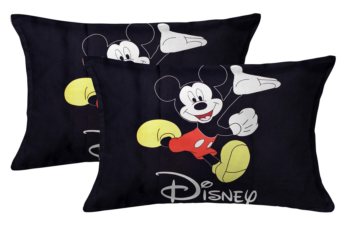 Kuber Industries Disney Mickey Print Silk Special Long Crush Pillow Cover- Set of 2, Black-KUBMART0181