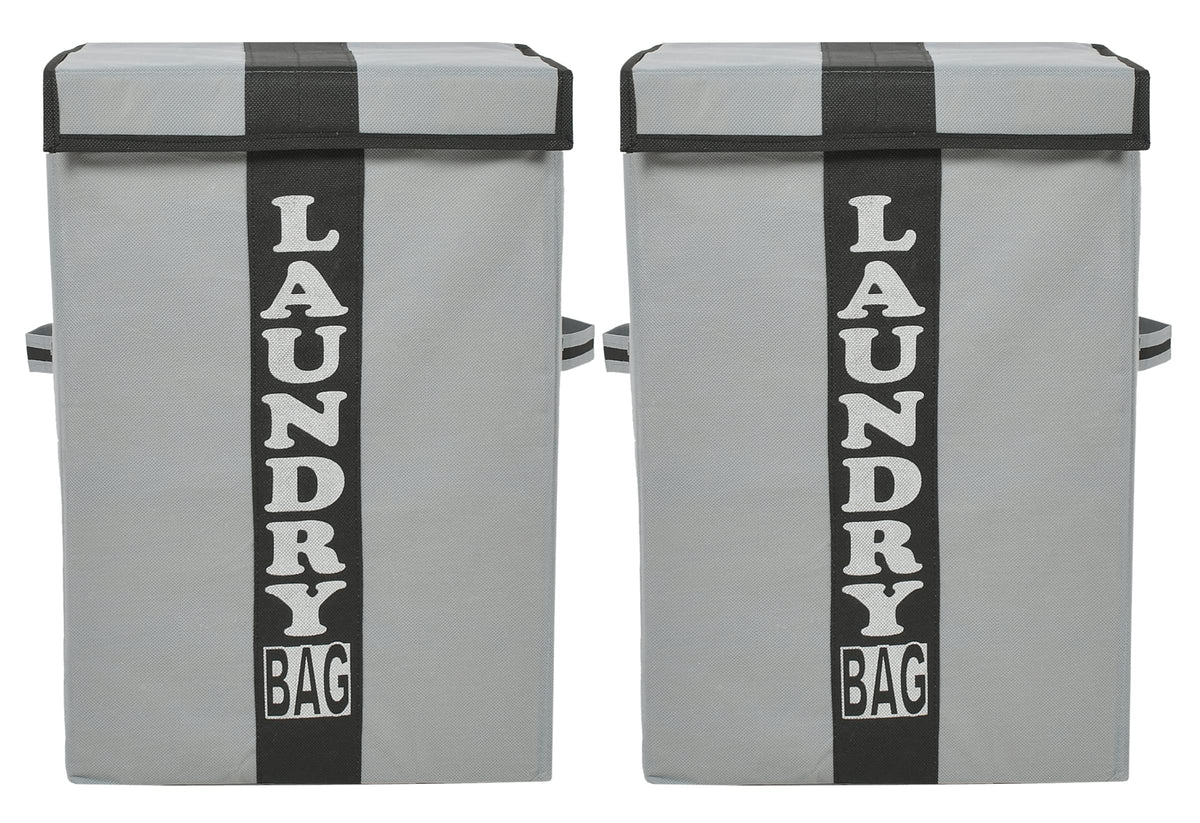 Kuber Industries Non-Woven Foldable Large Laundry basket/Hamper/Organizer With Handles & Lid, 60 Ltr.- Pack of 2 (Grey & Black)-HS43KUBMART26874