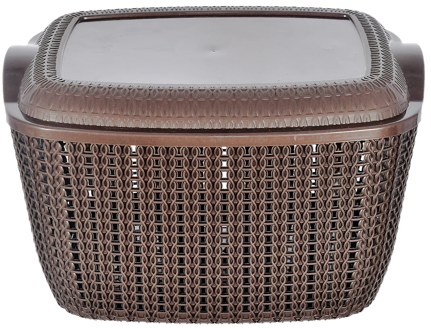 Heart Home Multiuses Large M 30 Plastic Basket/Organizer With Lid- Pack of 4 (Brown) -46HH011