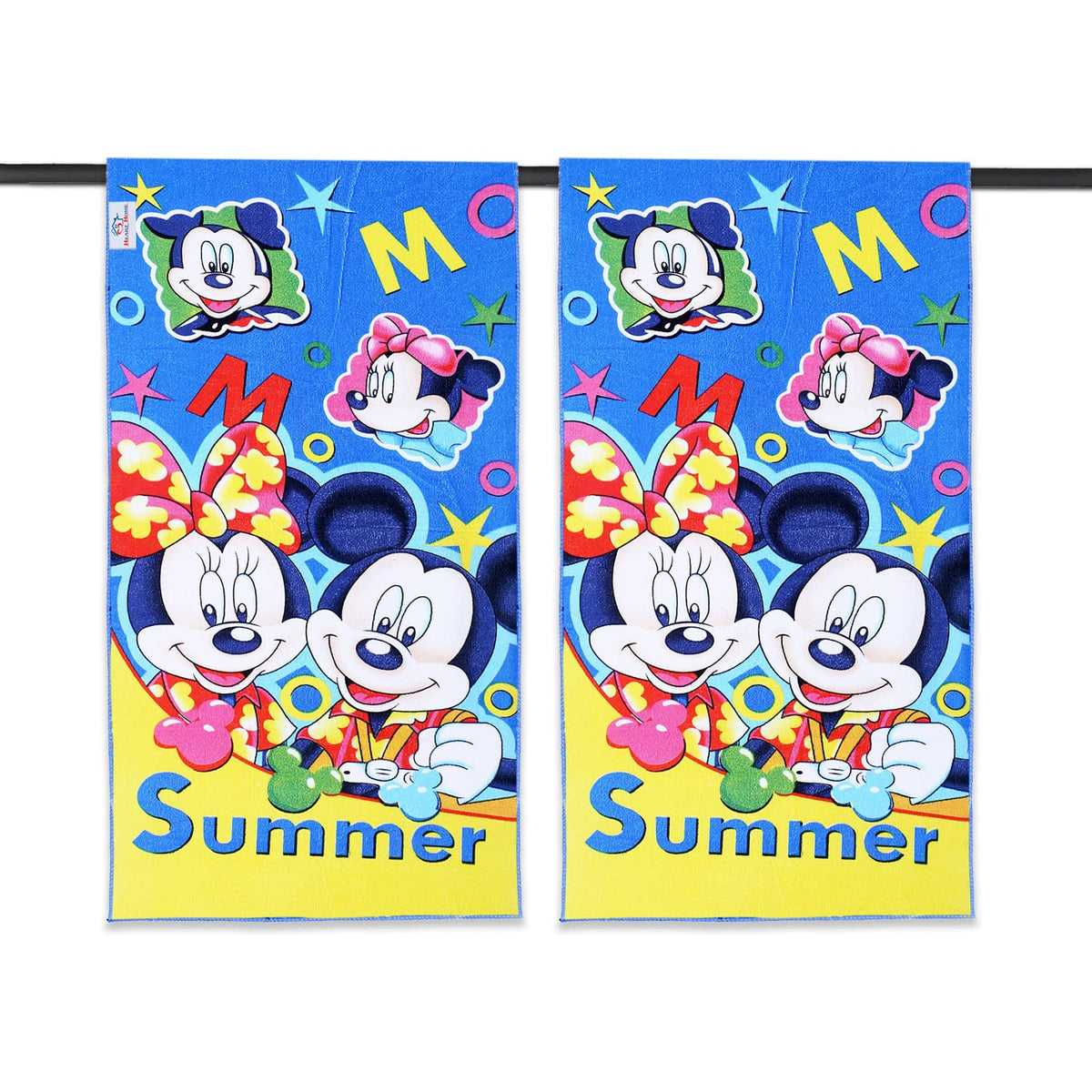 Heart Home Disney Summer Mickey Kids Bath Towel|Soft Cotton Towel for Kids|Sides Stitched Baby Towel|400 GSM Toddler Bath Towel|24x48 Inch|Pack of 2 (Multi)