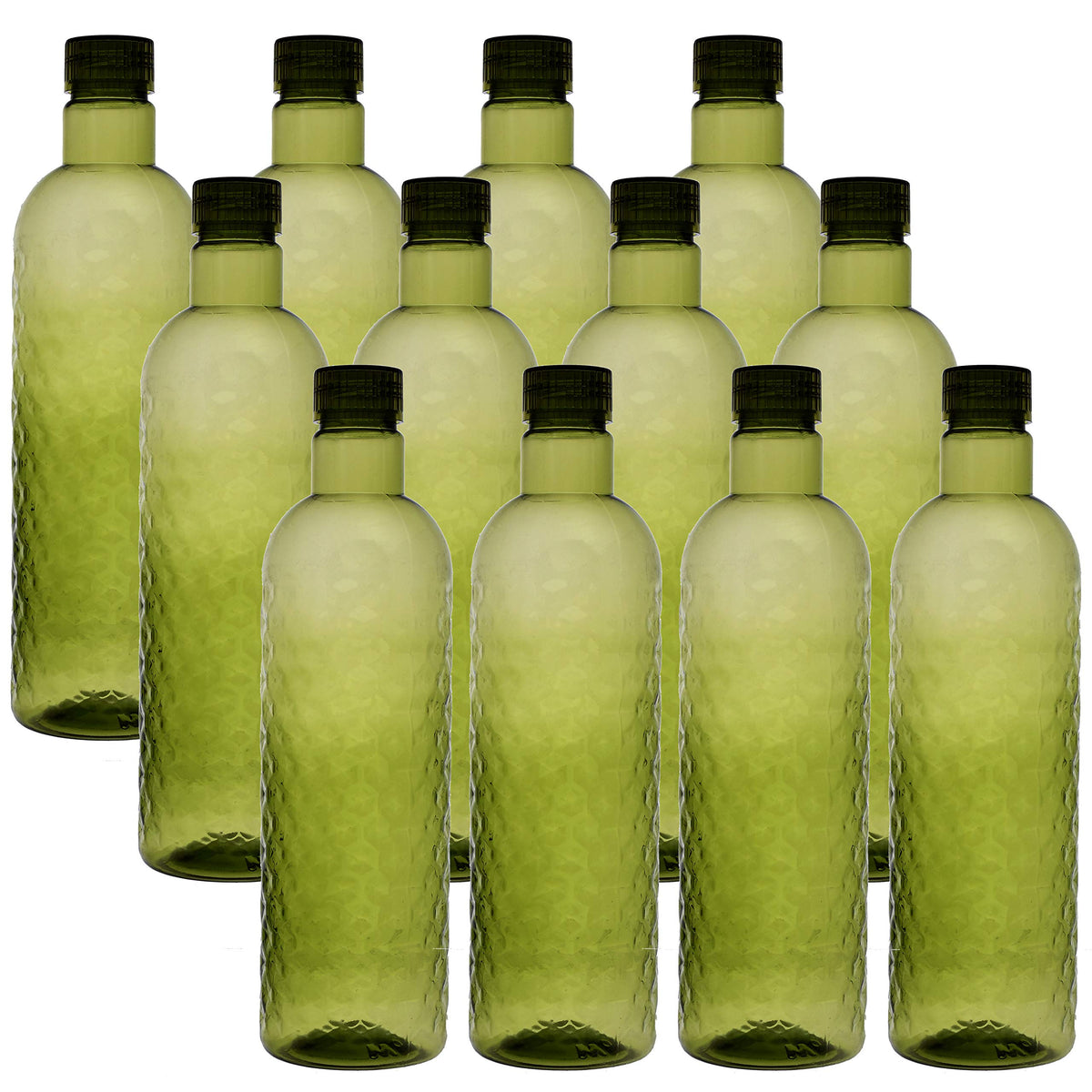 Kuber Industries Plastic 12 Pieces Hammer Fridge Water Bottle Set with Lid (1000ml, Green)-KUBMART398