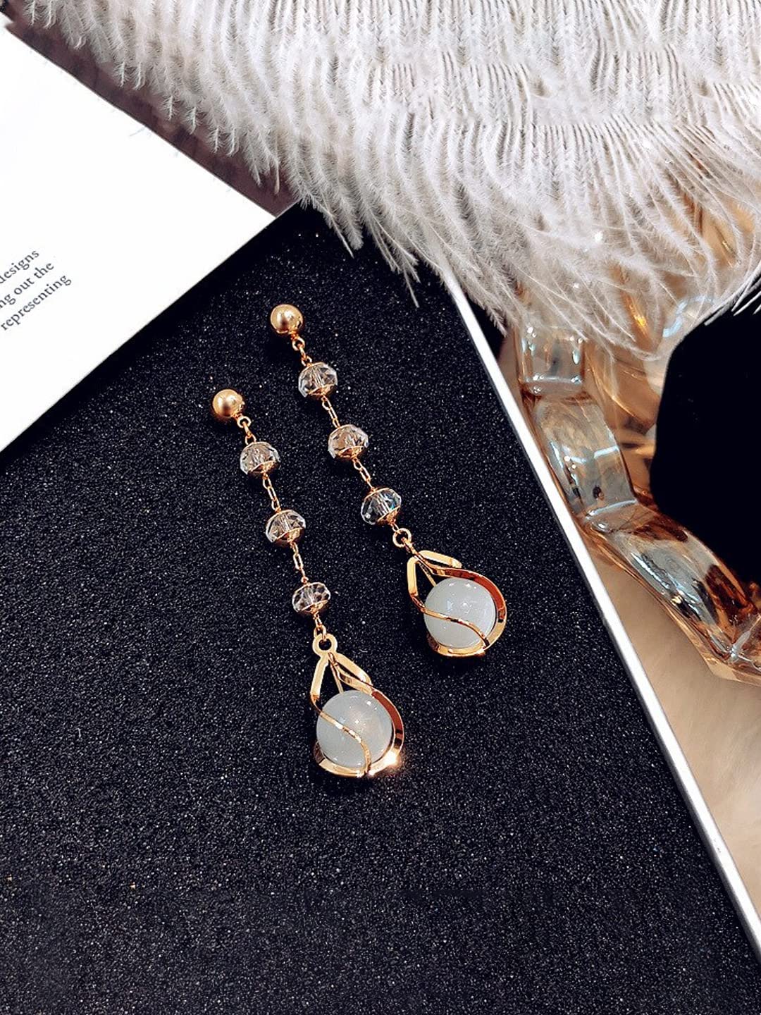 Yellow Chimes Earrings For Women Gold Tone Round Crystal Drop Dangle Earrings For Women and Girls