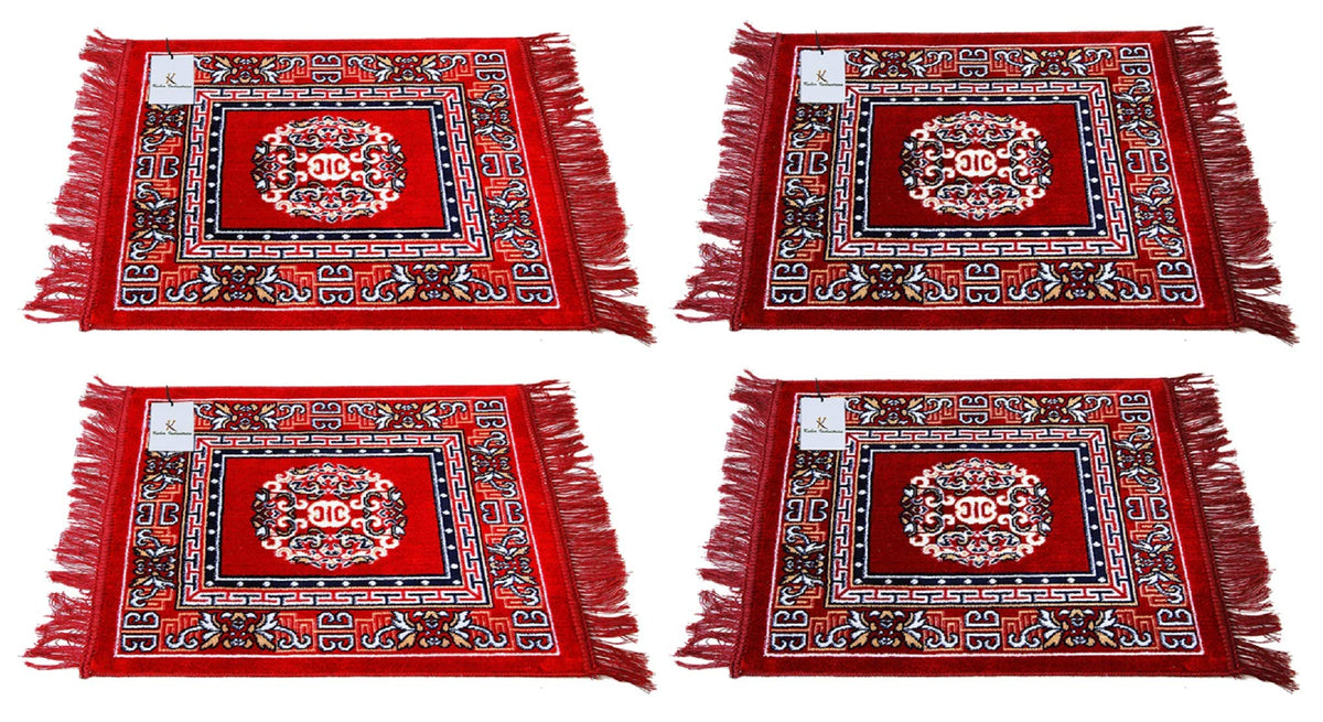 Kuber Industries 4 Pieces Velvet Prayer Mat/Aasan/Pooja Mat/Meditation Mat/Multipurpose Velvet Rug Mat 2 Ft X 2 Ft (Red & Maroon) CTKTC33988, Standard