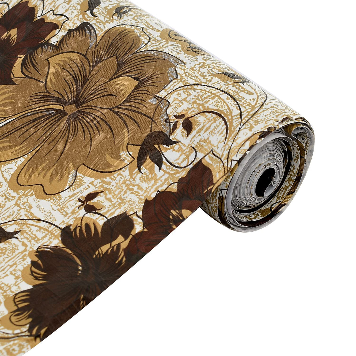Kuber Industries Flower Printed Shelf Liners for Kitchen Shelves,cupboards,Wardrobe,Drawer, 5 Mtr (Brown)