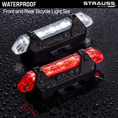 Strauss Bicycle USB Rechargeable LED Tail Light (White) | Waterproof Rear Bike Light with 5 Light Modes | Ultra-Bright Cycling Safety Light | Ideal for Road, Mountain, and Commuter Bikes