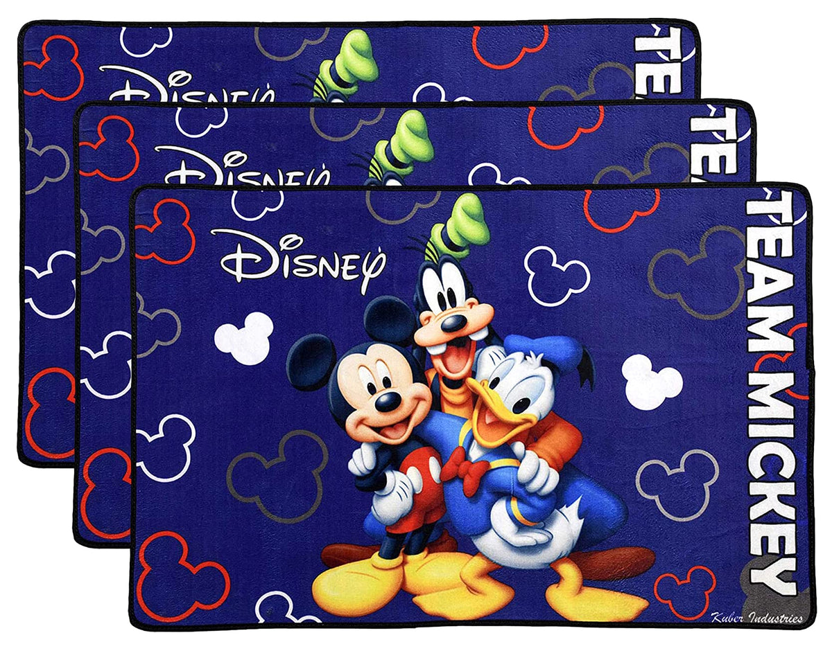 Kuber Industries Disney Team Mickey Printed Anti-Slip Durable Rubber Door Mat, Welcome Mat for Entryway,Patio,Garage, Outdoor, 23"x15"- Pack of 3 (Blue)