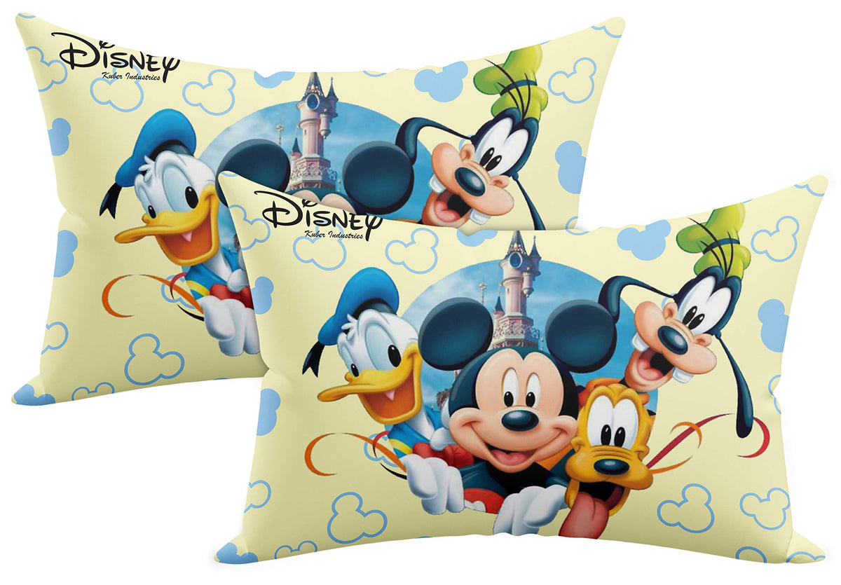 Kuber Industries Disney Printed Comfort Microfiber Filled Pillow for Bed Room, 16"x24" (Cream)-Pack of 2-KUBMART15945