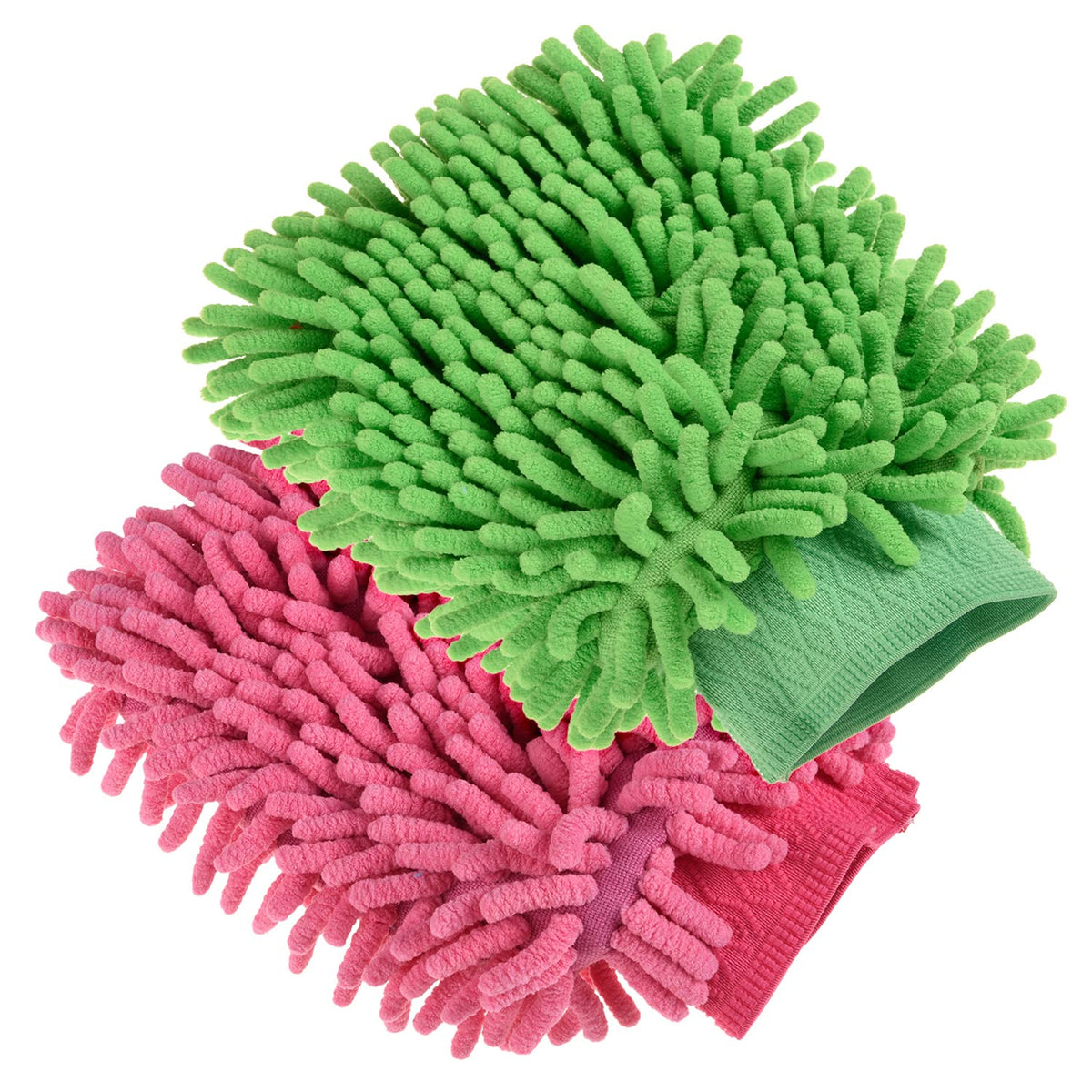 Kuber Industries Chenille Mitts|Microfiber Cleaning Gloves|Inside Waterproof Cloth Gloves|100 Gram Weighted Hand Duster|Chenille Gloves for Car|Glass|Pack of 2 (Green & Pink)
