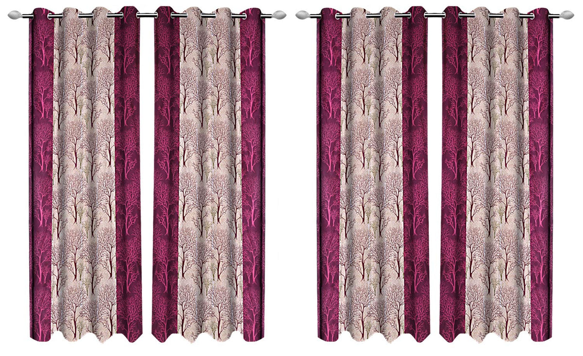 Kuber Industries Tree Design 4 Pieces Polyester Eyelet Door Curtain 7 Feet (Pink)-Ctktc030209