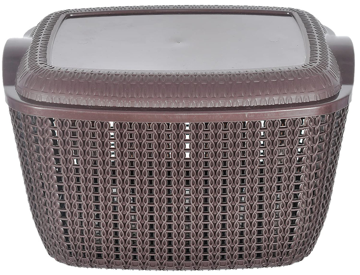 Heart Home Multiuses Large M 30 Plastic Basket/Organizer with Lid (Brown) -46KHH05
