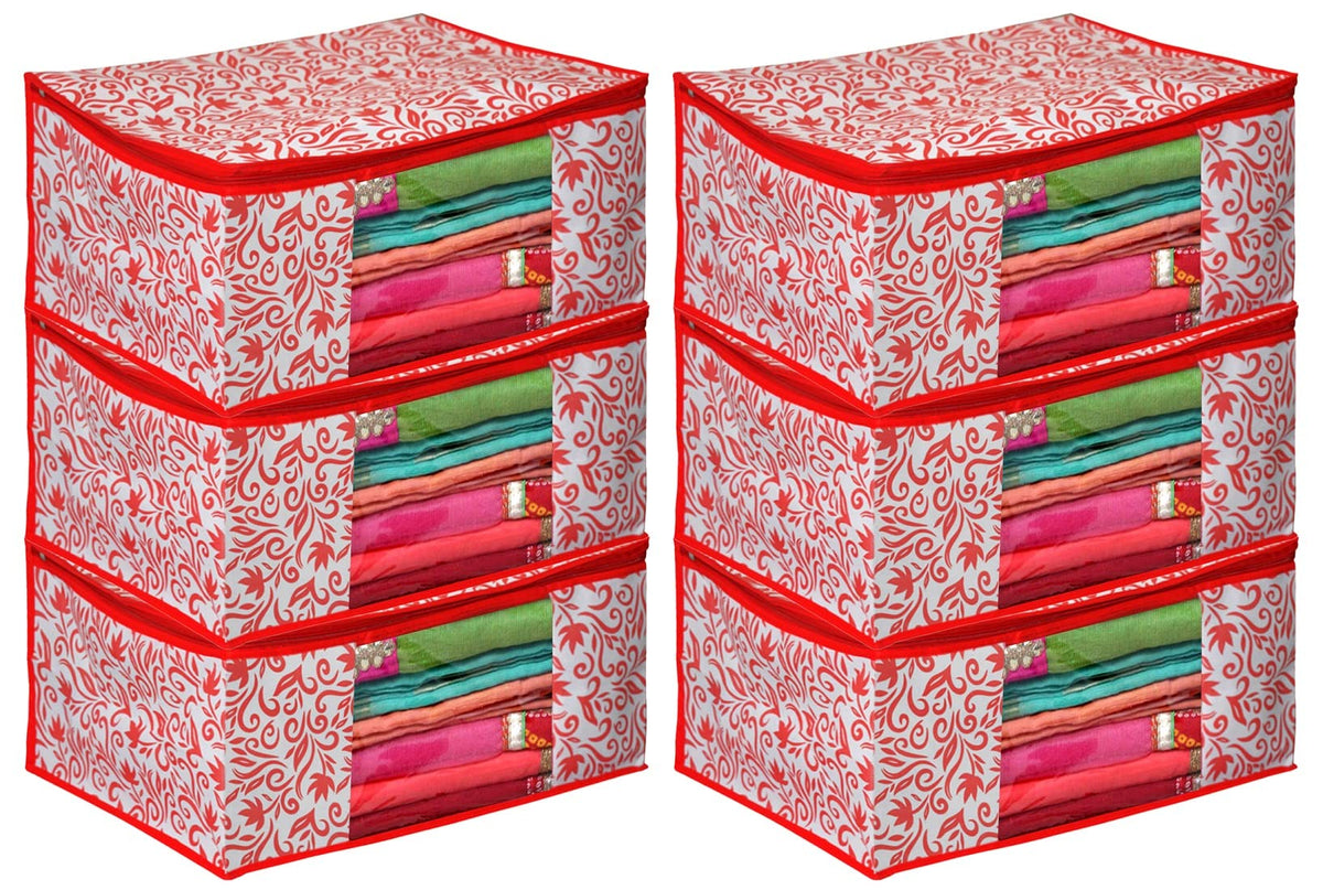 Kuber Industries Floral Printed Non-Woven Saree Cover With Tranasparent Window- Pack of 6 (Pink)-HS43KUBMART26113