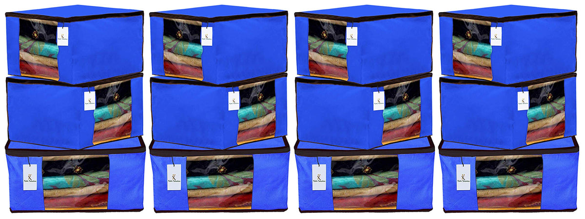 Kuber Industries 12 Pieces Non Woven Fabric Saree Cover/Clothes Organiser for Wardrobe Set with Transparent Window, Extra Large (Royal Blue)-KUBMART2777