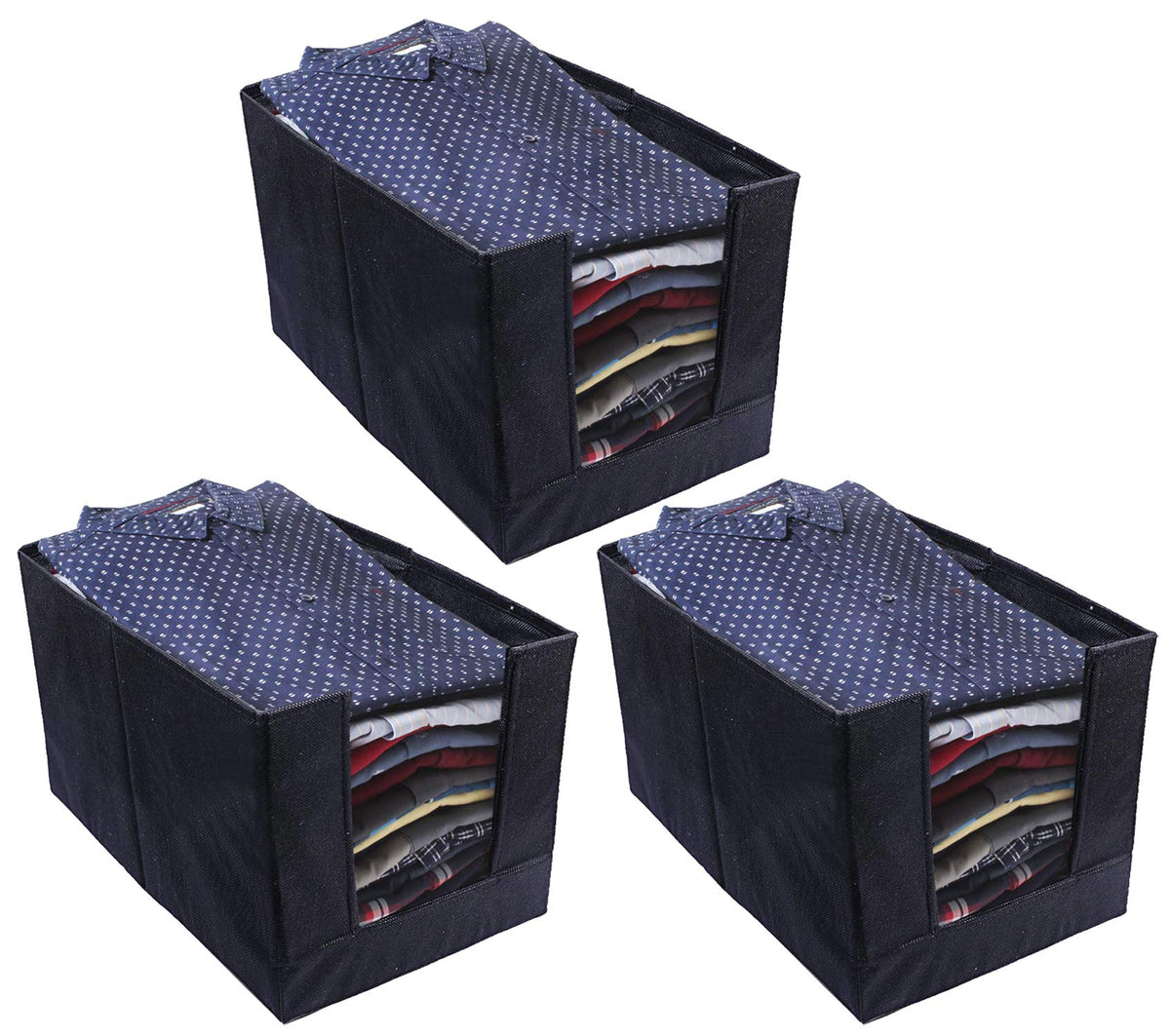 Kuber Industries 3 Piece Non Woven Shirt Stacker Wardrobe Organizer Set, Black-CTKTC31832