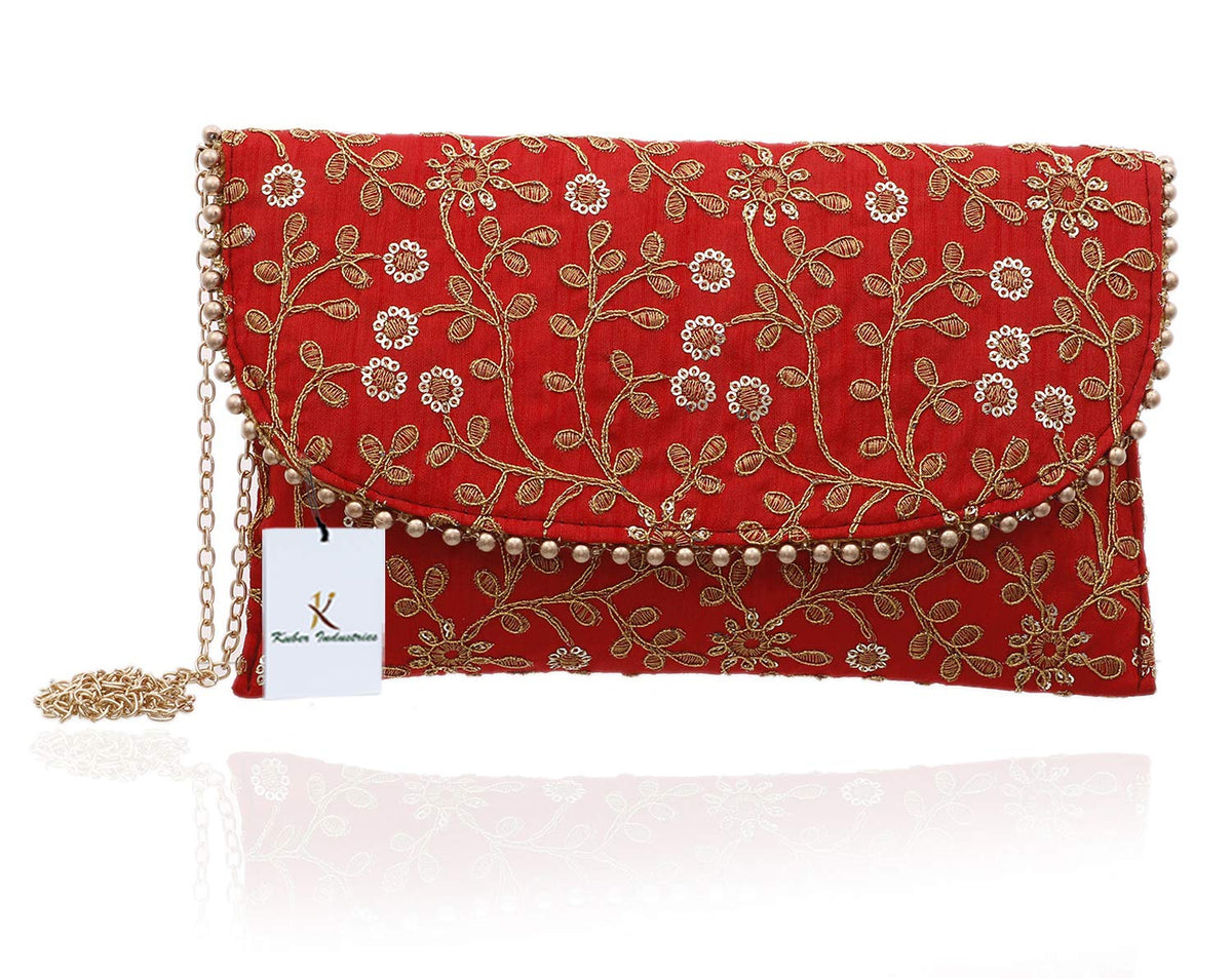 Kuber Industries Women's Handcrafted Embroidered Clutch Bag Purse Handbag (Red) - CTKTC034512