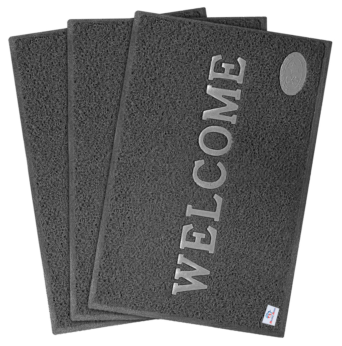 Heart Home Rubber Anti Slip Welcome Door Mat for Home Entrance, Office, Shop (Grey)-Pack of 3-HHEART15378 (Model Number: HHEART015378)