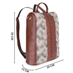 The Clownfish Akaya Collection Tapestry Fabric & Faux Leather Anti-Theft Back Open Style Womens Backpack Travel Backpack for College Going Girls (White-Checks)