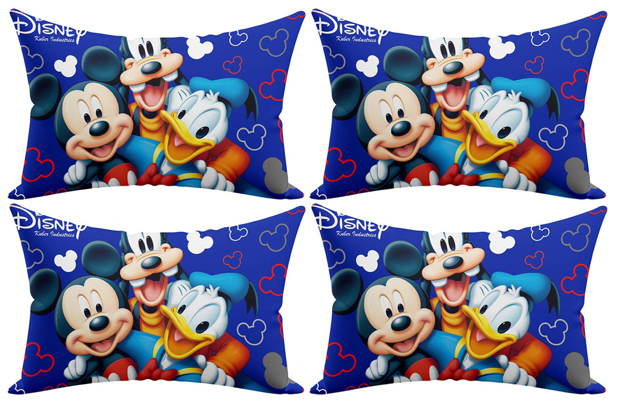 Kuber Industries Disney Team Mickey Print Silk Special Long Crush Pillow Cover- Set of 4, Royal Blue-KUBMART10044