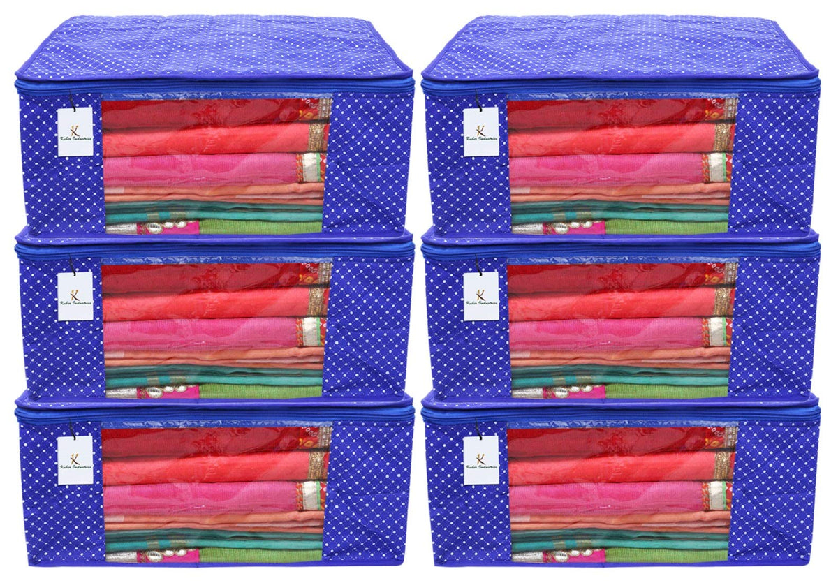Kuber Industries Polka Dots 6 Piece Cotton 3 Layered Quilted Saree Cover, Blue-CTKTC25798