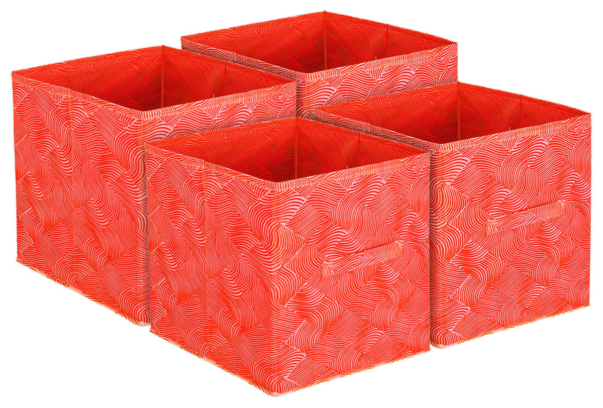Kuber Industries Laheriya Print Non Woven 4 Pieces Fabric Foldable Storage Cubes For Toy,Books,Shoes Storage Box With Handle,Extra Large (Orange)-KUBMART16124