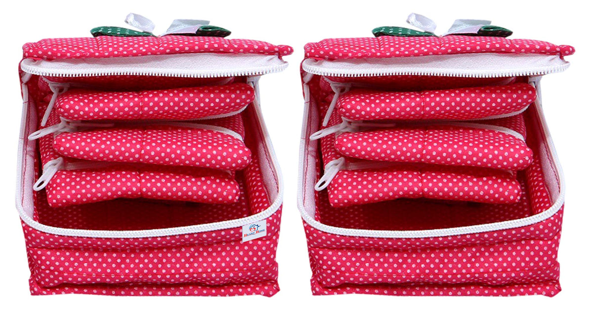 Heart Home Cotton Jewellery Pouch Cum Makeup Organiser Kit Set 2 Piece (Pink)-HHEART15783