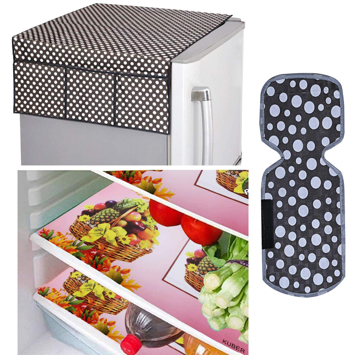 Kuber Industries PVC 3 Pieces Fridge Mats, 1 Piece Handle Cover and 1 Piece Fridge Top Cover (Grey)-CTKTC14618