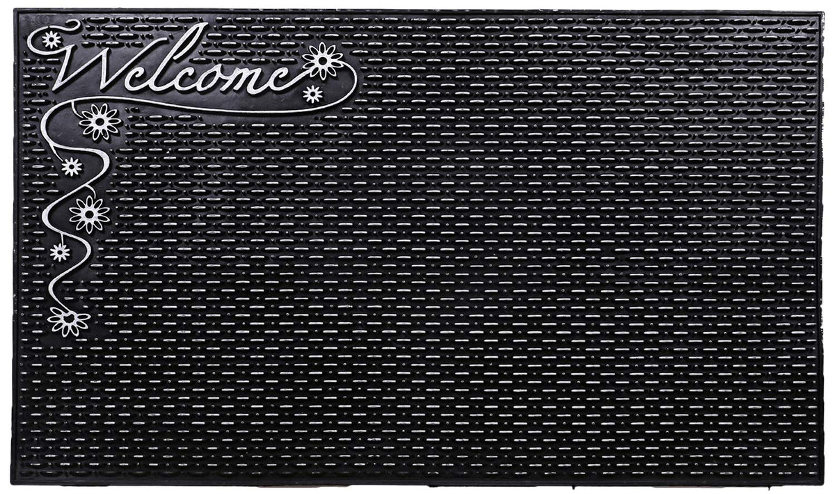 Kuber Industries PVC Anti Slip Welcome Door Mat 15"x21.5" (Black & Silver) - CTKTC029186