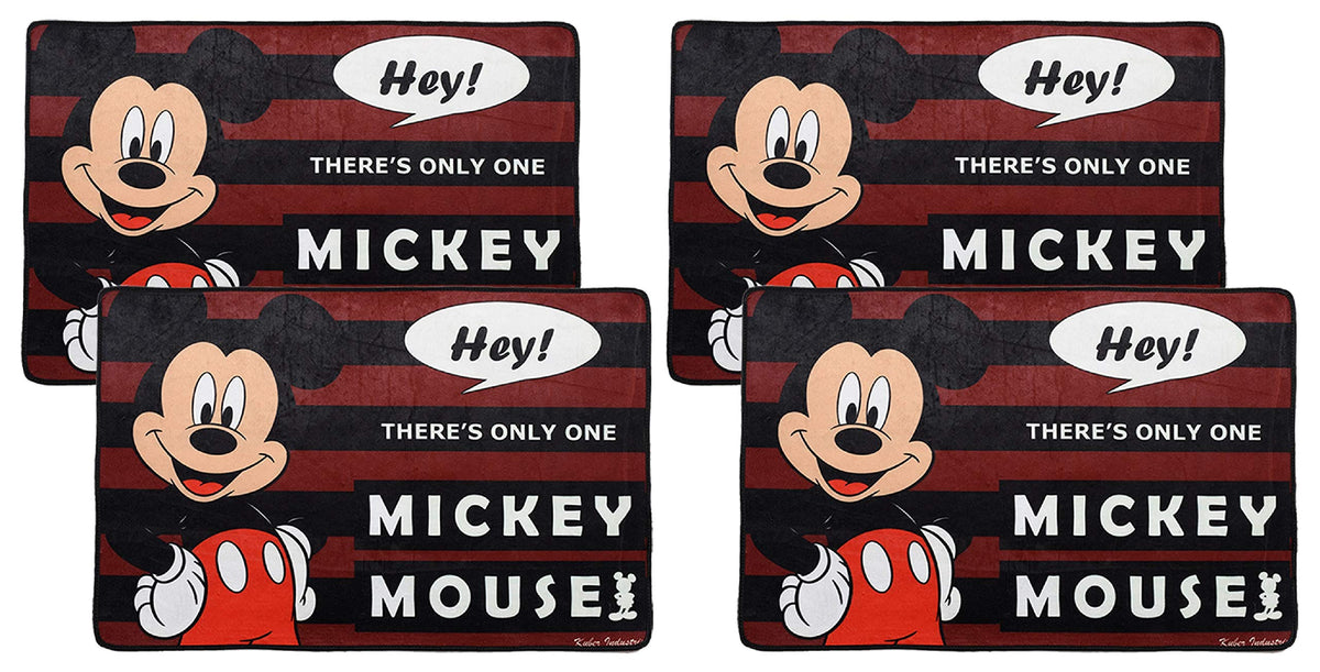 Kuber Industries Disney Mickey Mouse 4 Pieces Anti-Slip Door Mat 23"x15" (Maroon) - CTKTC46038