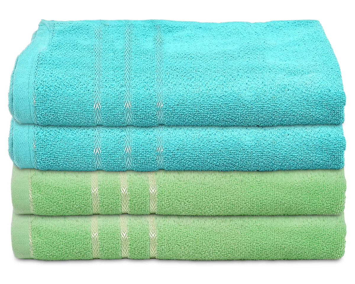 Heart Home Soft Cotton Bath Towel for Hands, Face, Newborn Babies, Toddlers, Children, 19"x38"- Pack of 4 (Blue & Green)