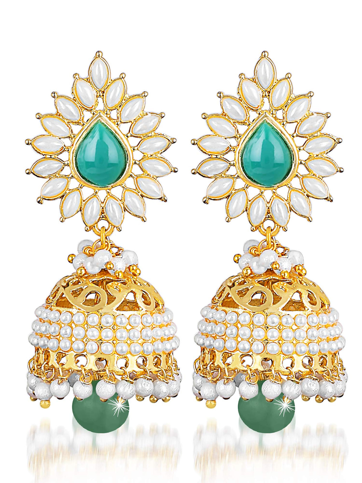 Yellow Chimes Bollywood Celebrity Party Wear Traditional Pearl Moti Jhumka/Jhumki Earrings for Women and Girls (Green)