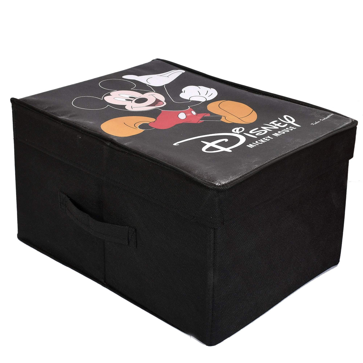 Kuber Industries Disney Mickey Mouse Print Rectangular Non Woven Fabric Foldable Shirt Cover Storage Organizer Box with Lid, Extra Large (Black, Standard, KUBMART1717)