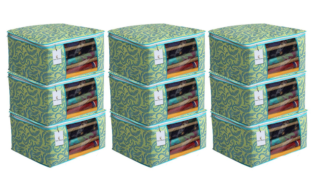 Kuber Industries Shining Print 9 Piece Non Woven Saree Cover Set, Green