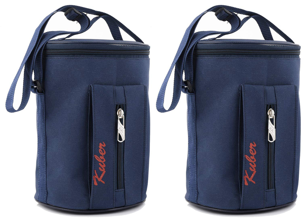 Kuber Industries 2 Pieces Canvas Waterproof Lunch Carry Bag, Suitable for 3 Compartment (Blue) - CTKTC039123