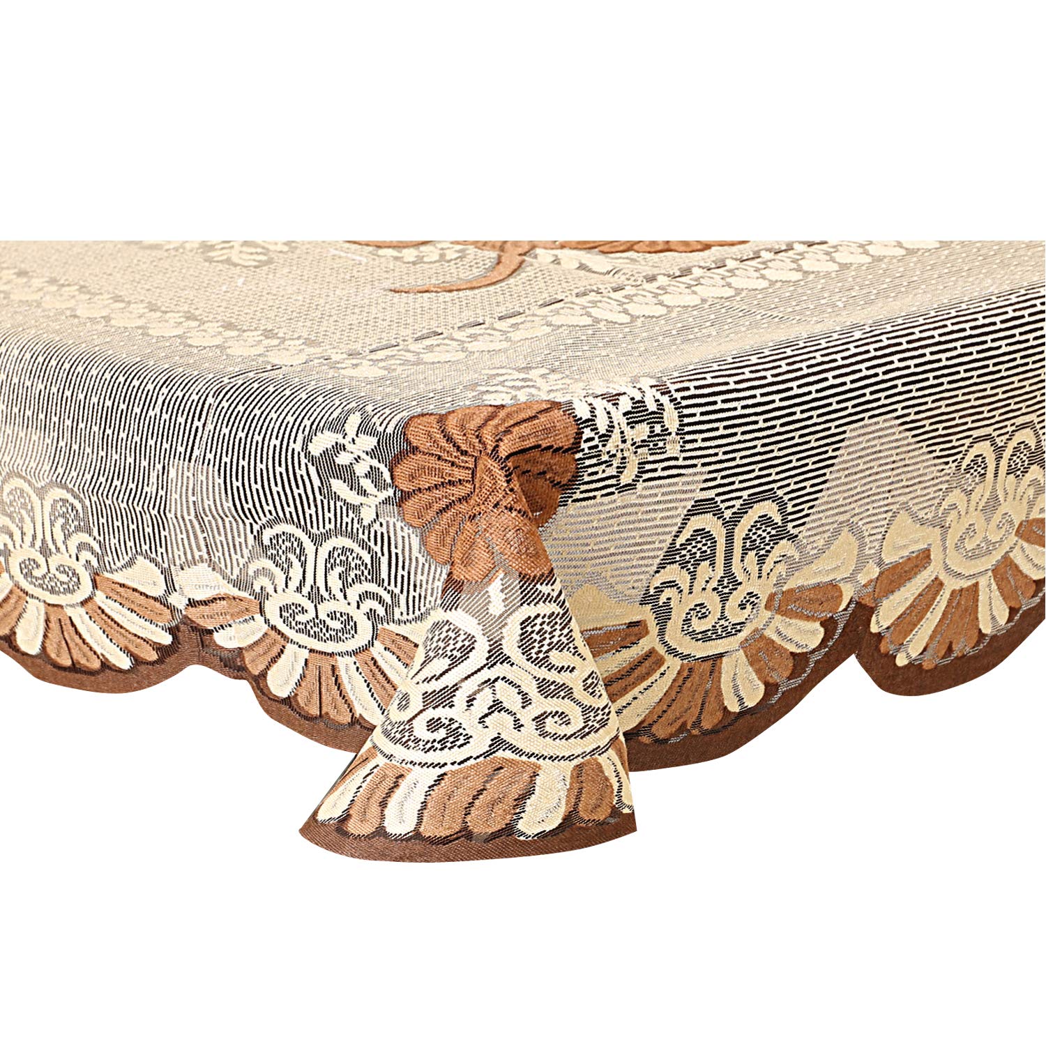 Kuber Industries Cotton Floral Rectangular 4 Seater Centre Table Cover| Size 150 x 100 x 1 CM (Brown)