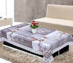 Kuber Industries Floral Design PVC Table Cover for Center Table and 4 Seater Center Table|Waterproof/OilProof|Size 150 x 100 x 1 CM (Grey)
